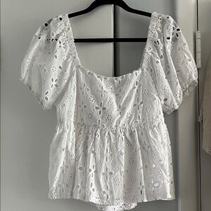 Trixxi White Eyelet Blouse with Puff Sleeves
